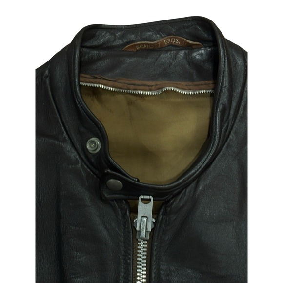 Schott Cafe Racer Leather Jacket Vintage 80's 90's Men's Size 48 No Liner - Picture 7 of 10